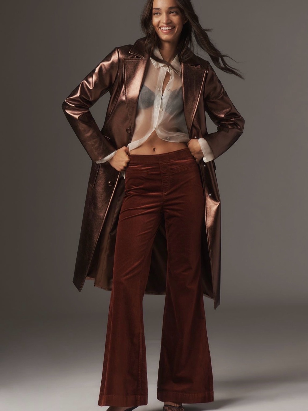 Pilcro Pull-On Mid-Rise Retro Flare Velvet Jeans